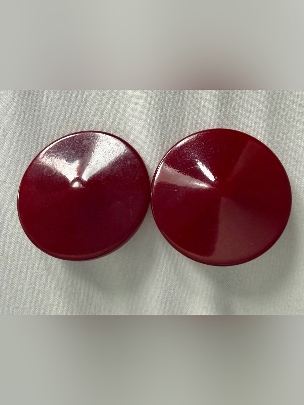 Vintage 1930s Art Deco Maroon Burgundy Plastic Circle Pair of Dress Clips